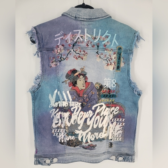 8IGHTH DSTRKT Men's Denim Jean Sleeveless Jacket Size M Streetwear - Picture 4 of 5